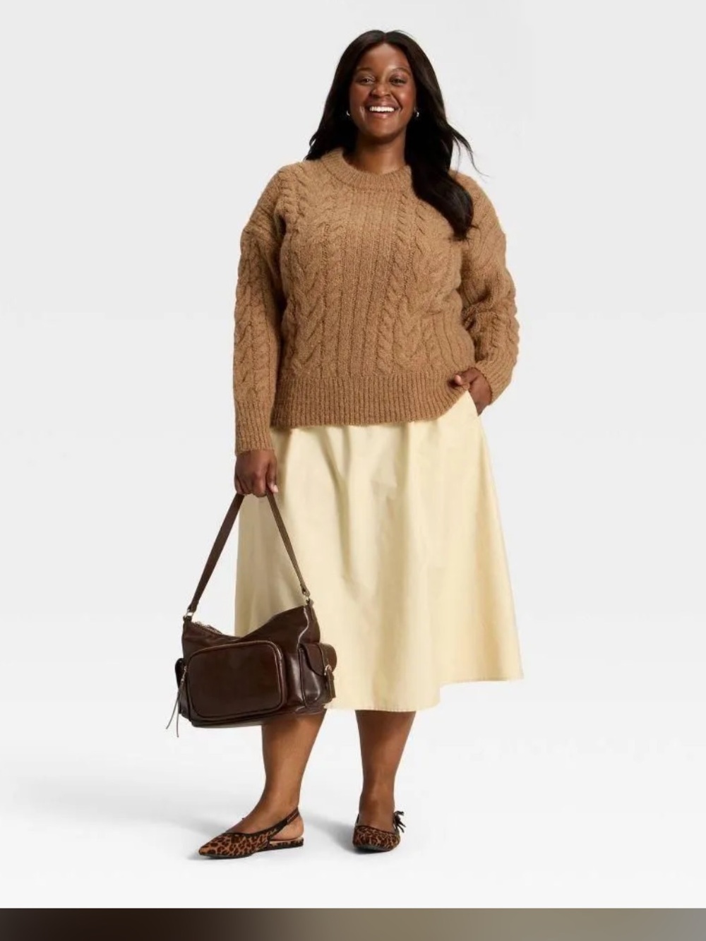 a new day Cable Knit Crew Sweater - Camel Brown - Picture 3 of 3